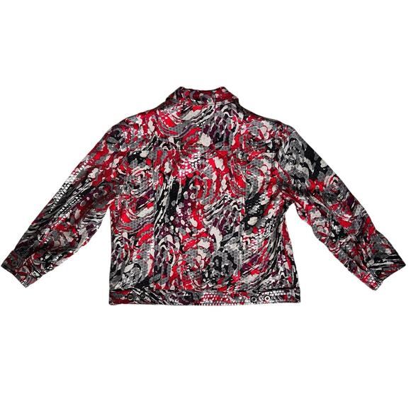 Shiny Abstract Print Jacket Womens Sz 14 Red Purple Black Bling Going Out Party - Picture 7 of 14